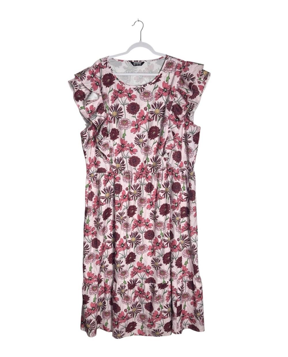 BloomChic Womens Pink Floral Midi Dress Flutter Sleeve Flowy Boho Plus Size 26